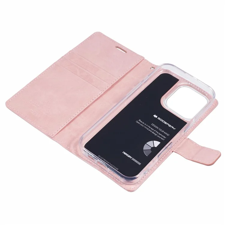 Mercury Goospery Blue Moon Para Iphone 16 Pro Case Stand Protección Completa Cubierta de Teléfono de Cuero - Rosa