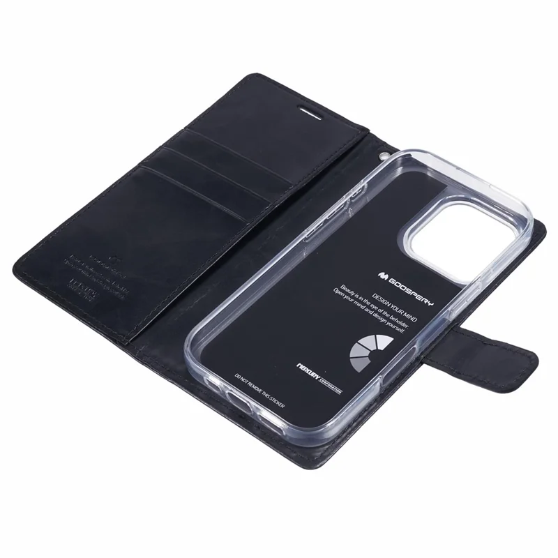 MERCURY GOOSPERY Blue Moon Para iPhone 16 Pro Case Stand Full Protection Leather Phone Cover - Preto