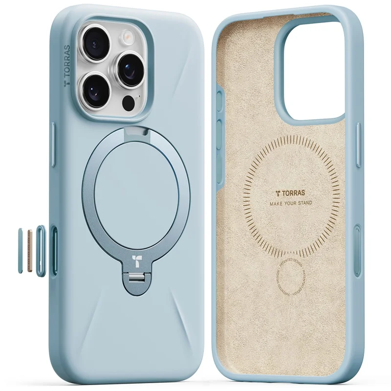 TORRAS Ostand Q3 Silicone Series For iPhone 16 Pro Max Case Kickstand TPU + PC Phone Cover Compatible with Magsafe - Baby Blue