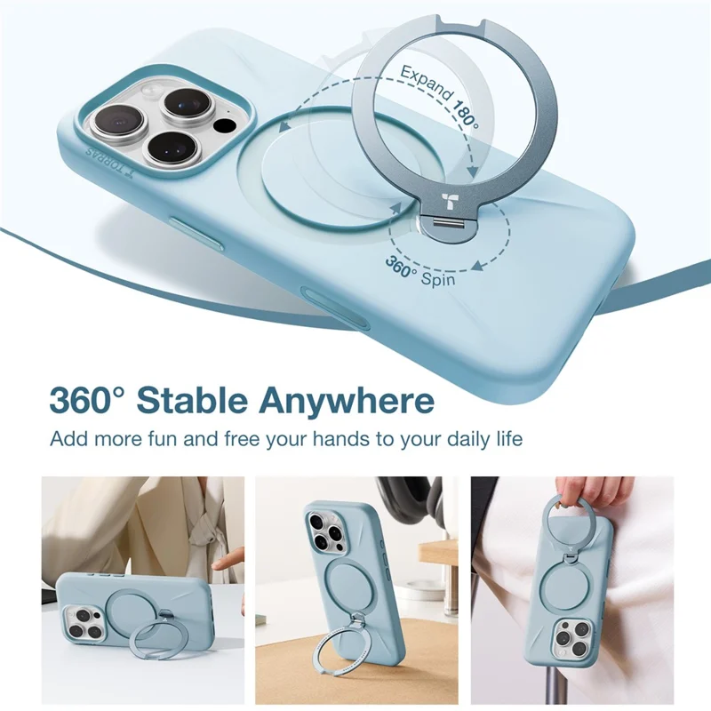 TORRAS Ostand Q3 Silicone Series For iPhone 16 Pro Max Case Kickstand TPU + PC Phone Cover Compatible with Magsafe - Baby Blue