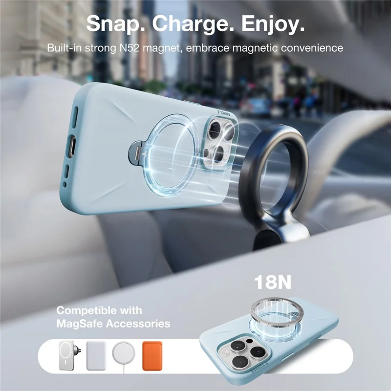 TORRAS Ostand Q3 Silicone Series For iPhone 16 Pro Max Case Kickstand TPU + PC Phone Cover Compatible with Magsafe - Baby Blue