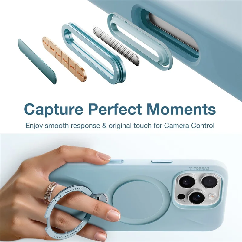 TORRAS Ostand Q3 Silicone Series For iPhone 16 Pro Max Case Kickstand TPU + PC Phone Cover Compatible with Magsafe - Baby Blue