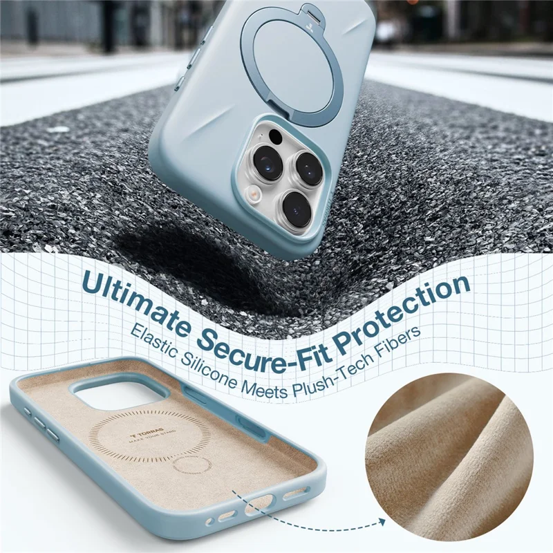 TORRAS Ostand Q3 Silicone Series For iPhone 16 Pro Max Case Kickstand TPU + PC Phone Cover Compatible with Magsafe - Baby Blue