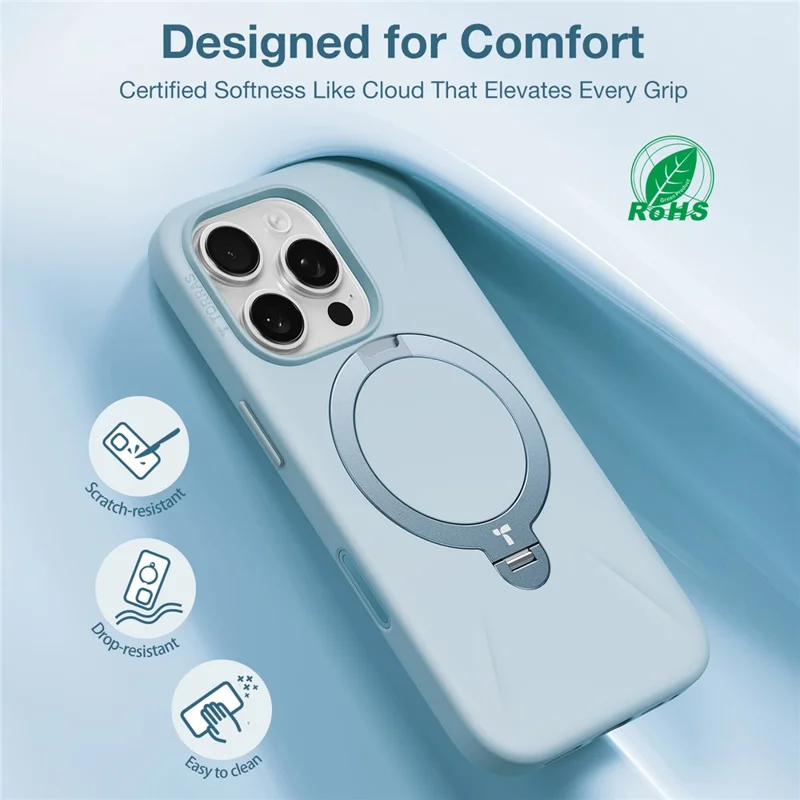 TORRAS Ostand Q3 Silicone Series For iPhone 16 Pro Max Case Kickstand TPU + PC Phone Cover Compatible with Magsafe - Baby Blue