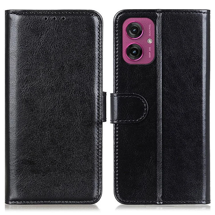 Para Motorola Moto G55 Case 5G Crazy Horse Texture PU Cuero Phone Soport Cover - Negro