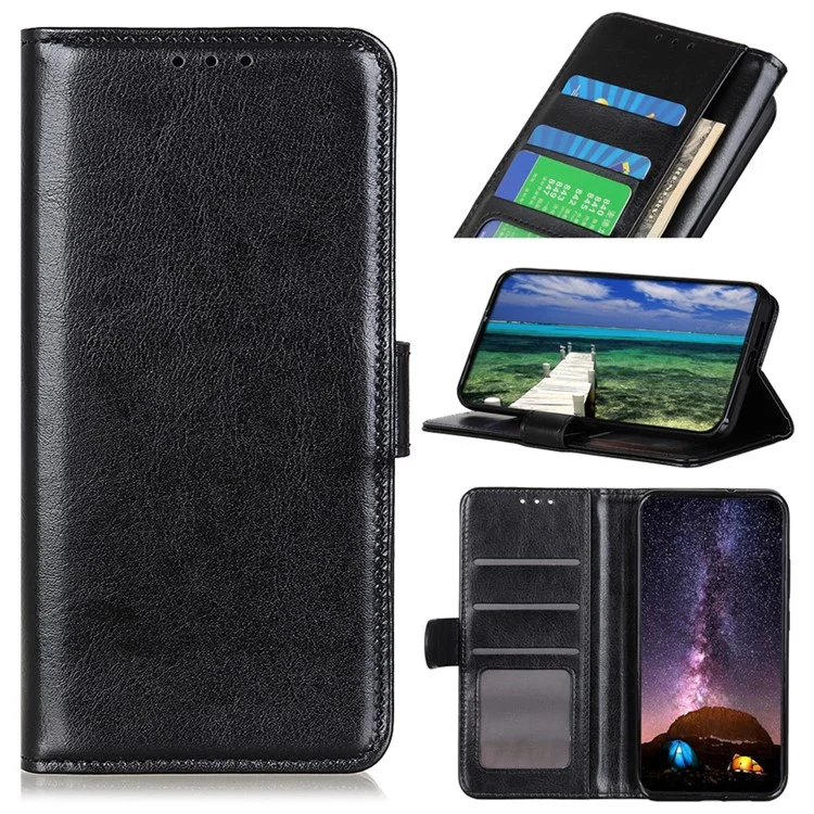 Para Motorola Moto G55 Case 5G Crazy Horse Texture PU Cuero Phone Soport Cover - Negro