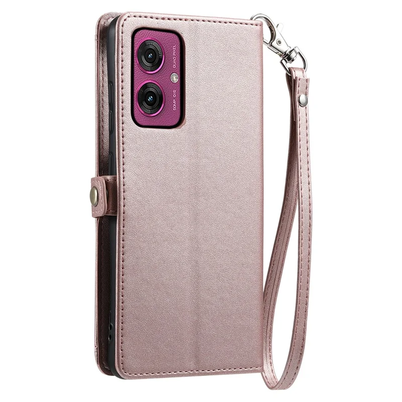 For Motorola Moto G55 5G Leather Case Wallet Stand Phone Cover with Straps - Rose Gold