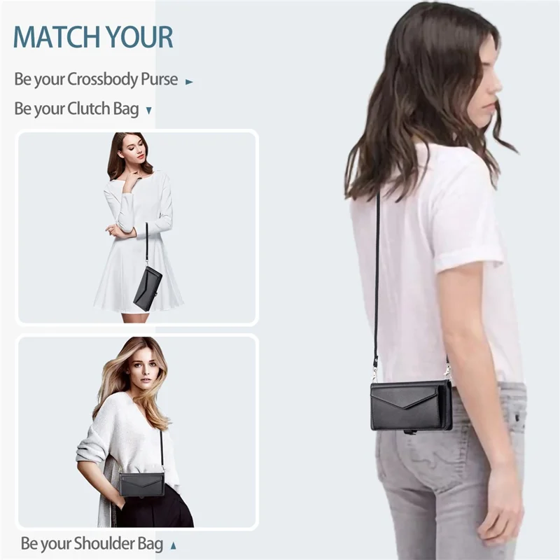 For Xiaomi 14T Leather Case Wallet Stand Phone Cover with Straps - Black