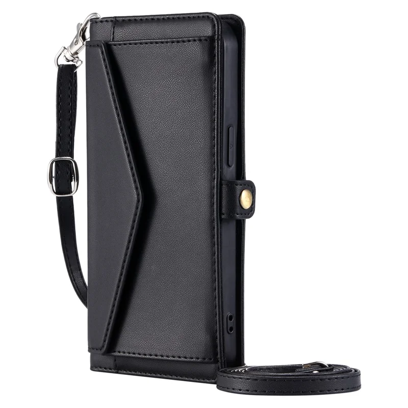 For Xiaomi 14T Leather Case Wallet Stand Phone Cover with Straps - Black