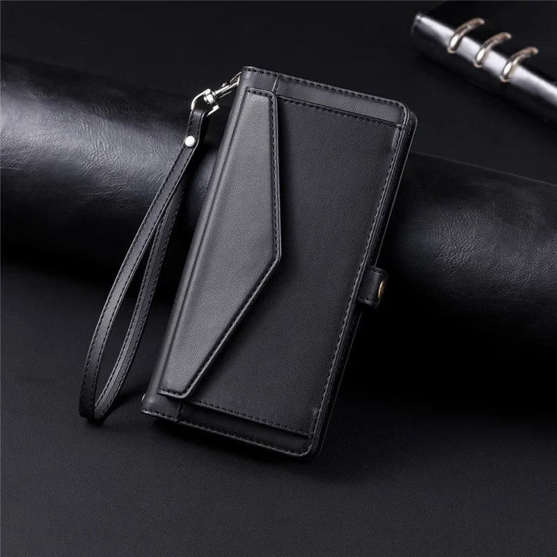 For Xiaomi 14T Leather Case Wallet Stand Phone Cover with Straps - Black