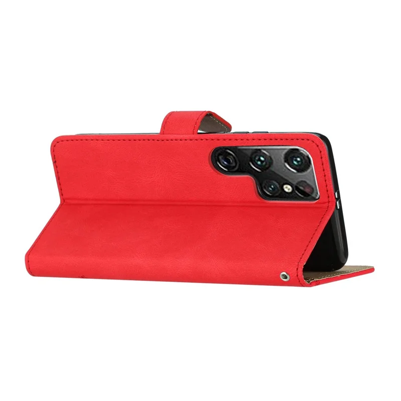 For Samsung Galaxy S25 Ultra Case Crazy Horse Texture PU Leather Wallet Stand Phone Cover - Red