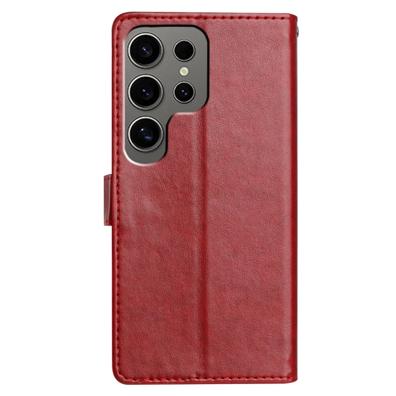 For Samsung Galaxy S25 Ultra Stand Case with Card Clots Skin-Touch PU Leather Phone Cover - Red