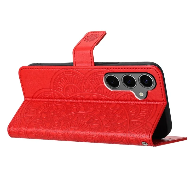 Para Samsung Galaxy S25 Case de Cuero Con Ranuras Para Tarjetas Mandala Pattern Phone Cover Supar - Rojo