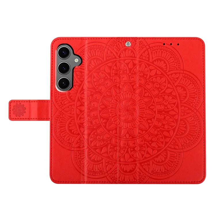Para Samsung Galaxy S25 Case de Cuero Con Ranuras Para Tarjetas Mandala Pattern Phone Cover Supar - Rojo