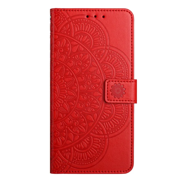 Para Samsung Galaxy S25 Case de Cuero Con Ranuras Para Tarjetas Mandala Pattern Phone Cover Supar - Rojo