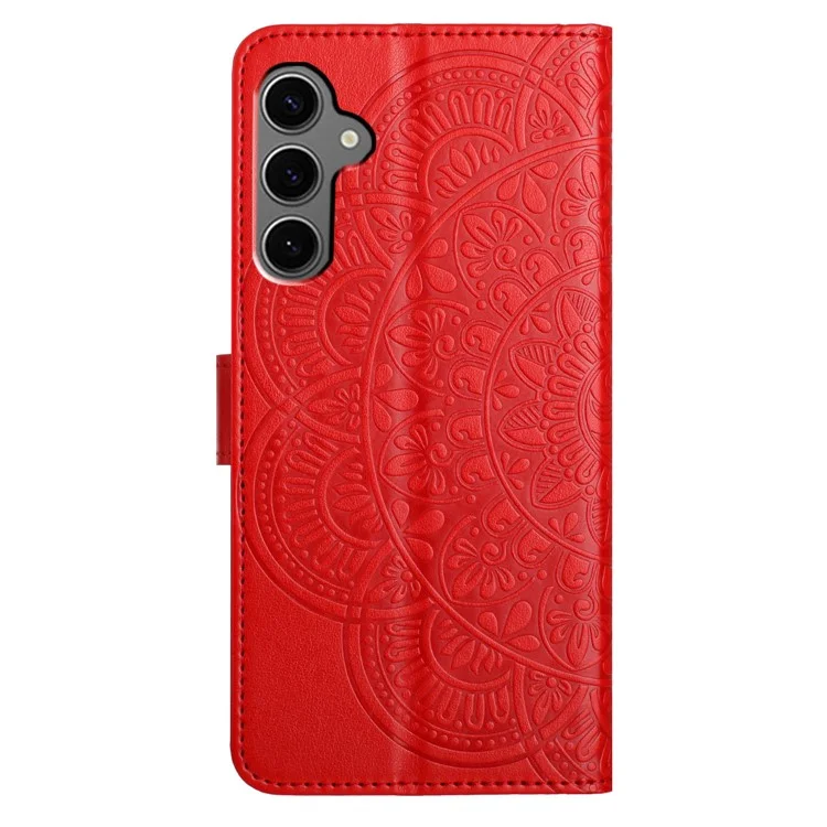 Para Samsung Galaxy S25 Case de Cuero Con Ranuras Para Tarjetas Mandala Pattern Phone Cover Supar - Rojo