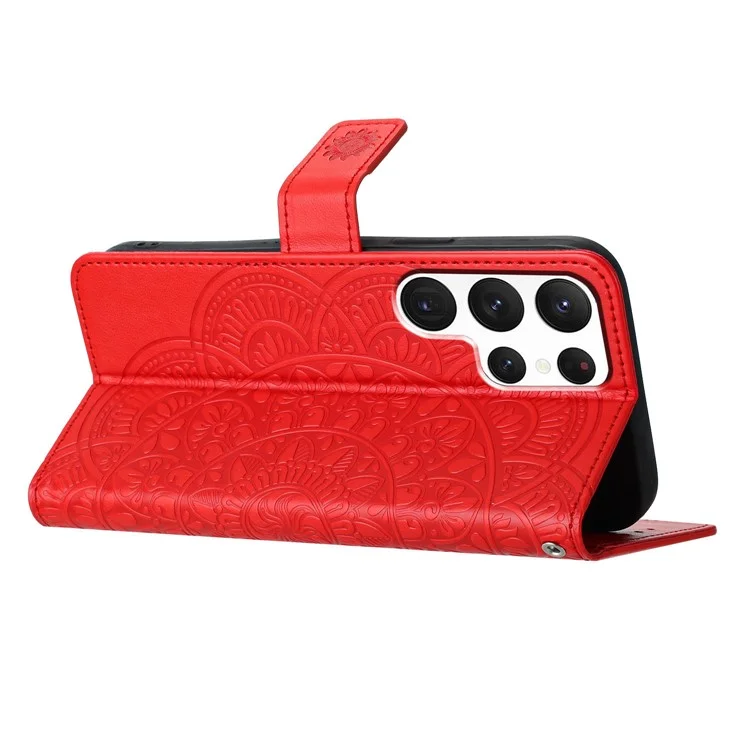 Para Samsung Galaxy S25 Ultra Leather Case Con Ranuras Para Tarjetas Mandala Patrón de Portada de la Cubierta Del Teléfono - Rojo