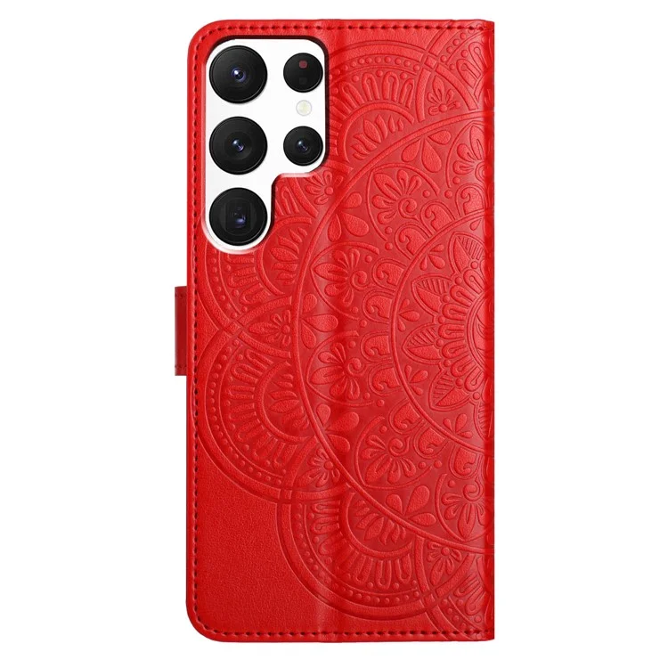Para Samsung Galaxy S25 Ultra Leather Case Con Ranuras Para Tarjetas Mandala Patrón de Portada de la Cubierta Del Teléfono - Rojo