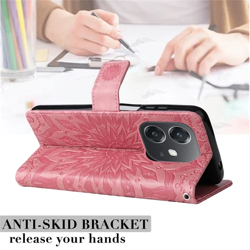 KT Impresión de Flower Series-1 Para Oppo A3x 4G / 5G / A3 4G / 5G / A60 5G / A40 4G / A40M 4G Case Sunflower Leather Willet Telep Cubierta - Rosa