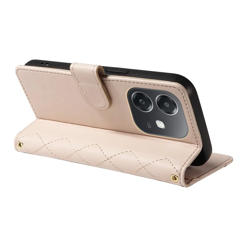 Para Oppo A3x 4G / 5G (Índia) / A3 4G / 5G / A60 5G / A40 4G / A40M 4G Capa Carteira Couro Rombos Capa de Telefone com Alça de Ombro, Alça de Pulso - Damasco