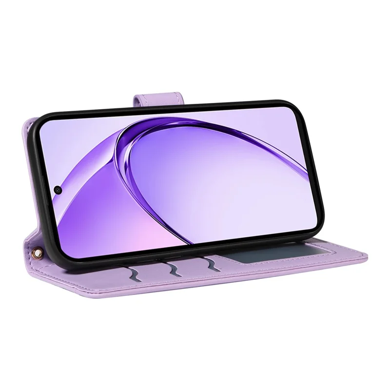 For Oppo A5x 5G / A3x 4G / 5G (India) / A3 4G / 5G / A60 5G / A40 4G / A40M 4G Case Wallet Rhombus Leather Phone Cover with Straps - Light Purple