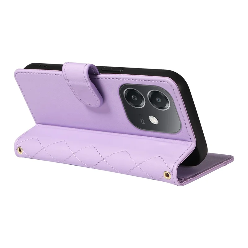 For Oppo A5x 5G / A3x 4G / 5G (India) / A3 4G / 5G / A60 5G / A40 4G / A40M 4G Case Wallet Rhombus Leather Phone Cover with Straps - Light Purple