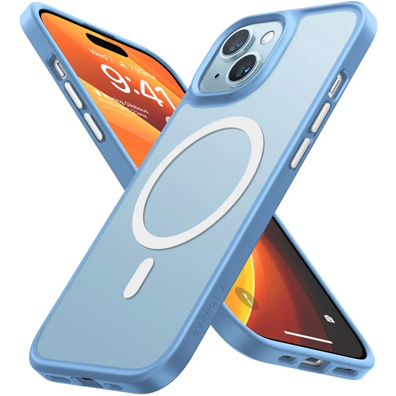 TORRAS Guardian-Mag Series For iPhone 15 Case Compatible with MagSafe Skin-Touch Matte PC+TPU Phone Cover - Baby Blue