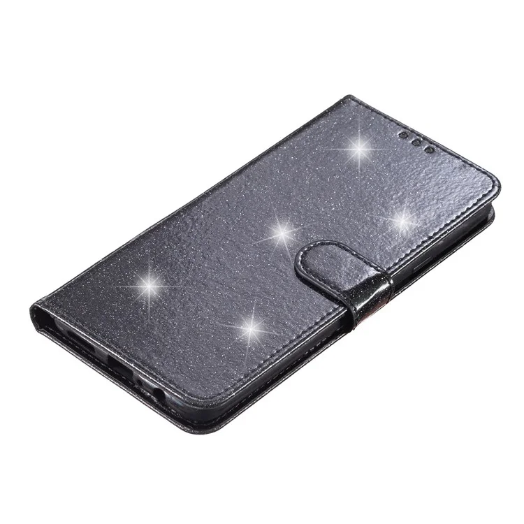 Para Samsung Galaxy S25 Ultra Wallet Case Glitter Anti-rratch Leather Tone Top Stand - Preto