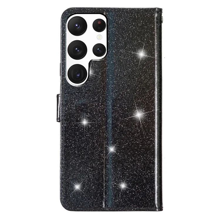 Para Samsung Galaxy S25 Ultra Wallet Case Glitter Anti-rratch Leather Tone Top Stand - Preto