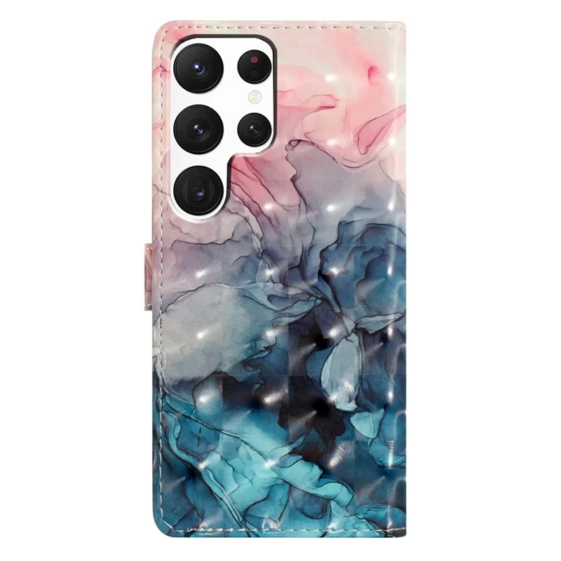 For Samsung Galaxy S25 Ultra Case PU Leather 3D Pattern Printing Wallet Phone Cover - Pink Blue Marble