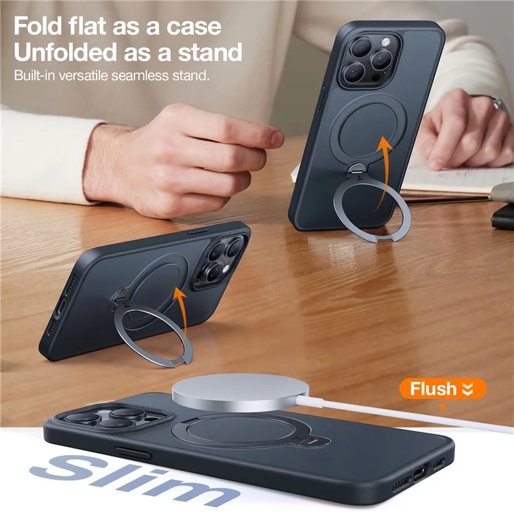 Torras Pour L'iphone 15 Pro Case Compatible Avec Magsafe Rotation Kickstand pc + Tpu Couverture de Protection Tpu - Noir