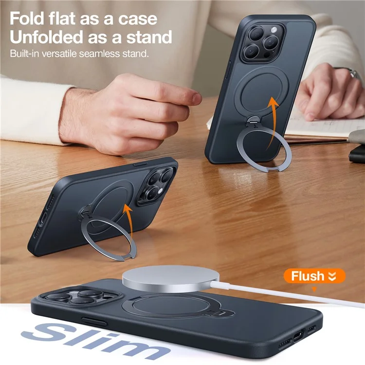 Torras Für Iphone 15 Pro Max Hülle Magnetische Rotationskickständer PC+TPU -schutzabdeckung - Schwarz