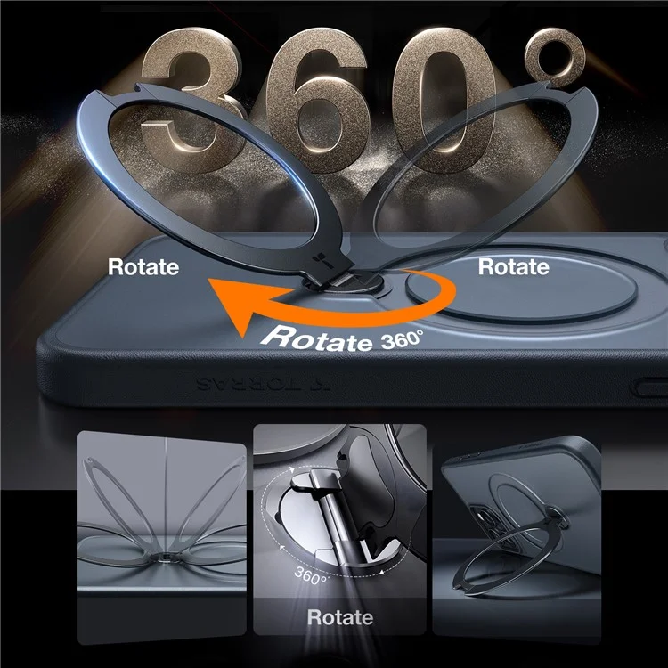 Torras Für Iphone 15 Pro Max Hülle Magnetische Rotationskickständer PC+TPU -schutzabdeckung - Schwarz
