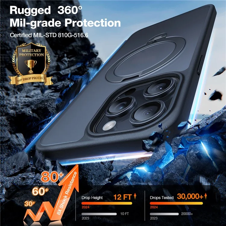 Torras Für Iphone 15 Pro Max Hülle Magnetische Rotationskickständer PC+TPU -schutzabdeckung - Schwarz