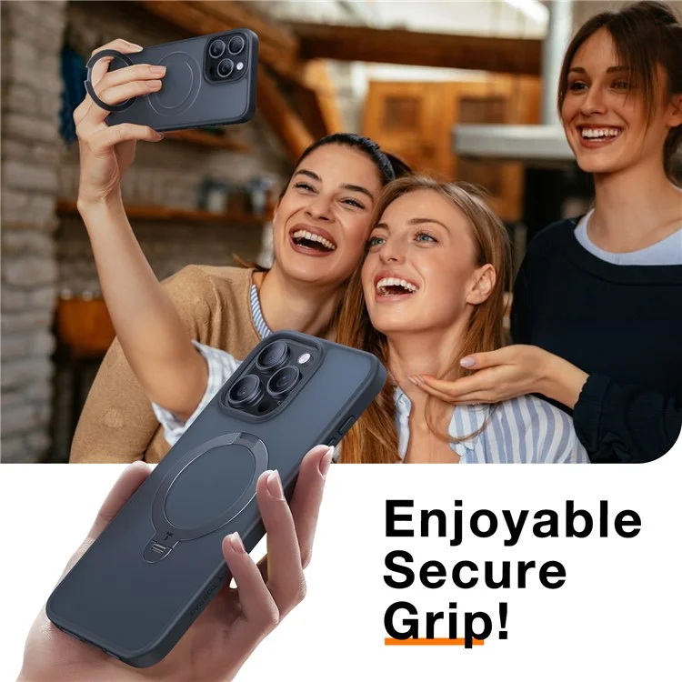 Torras Für Iphone 15 Pro Max Hülle Magnetische Rotationskickständer PC+TPU -schutzabdeckung - Schwarz