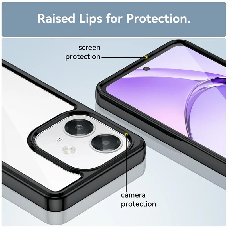For Oppo A60 5G / A40 4G / A40M 4G / A3x 4G / A3 5G / A3 4G Case TPU +Acrylic Protective Clear Phone Cover - Black