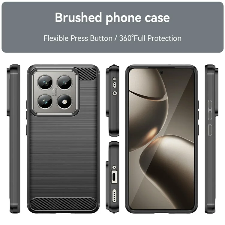 For Xiaomi 14T / 14T Pro Case Carbon Fiber Texture TPU Brushed Phone Cover - Black