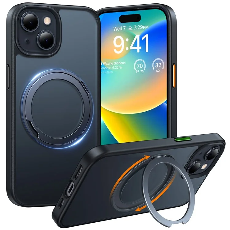 Torras Para Iphone 15 Case Compatible Con Magsafe Rotating Kickstand PC+TPU Tepleo Cubierta - Negro