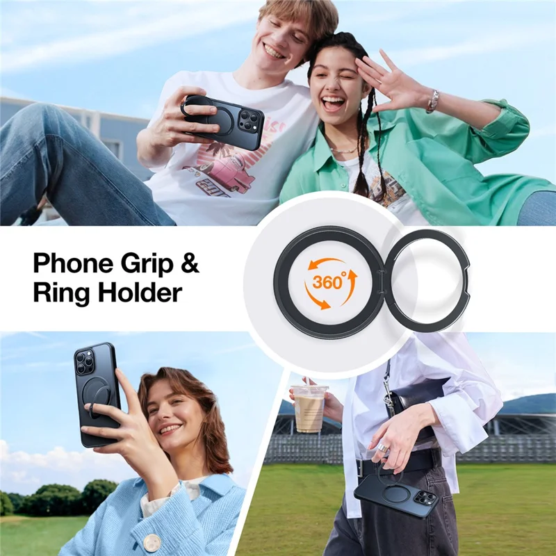 Torras Para Iphone 15 Pro Max Case Compatible Con Magsafe Giratoria Kickstand PC+TPU Tepleo Cubierta - Negro