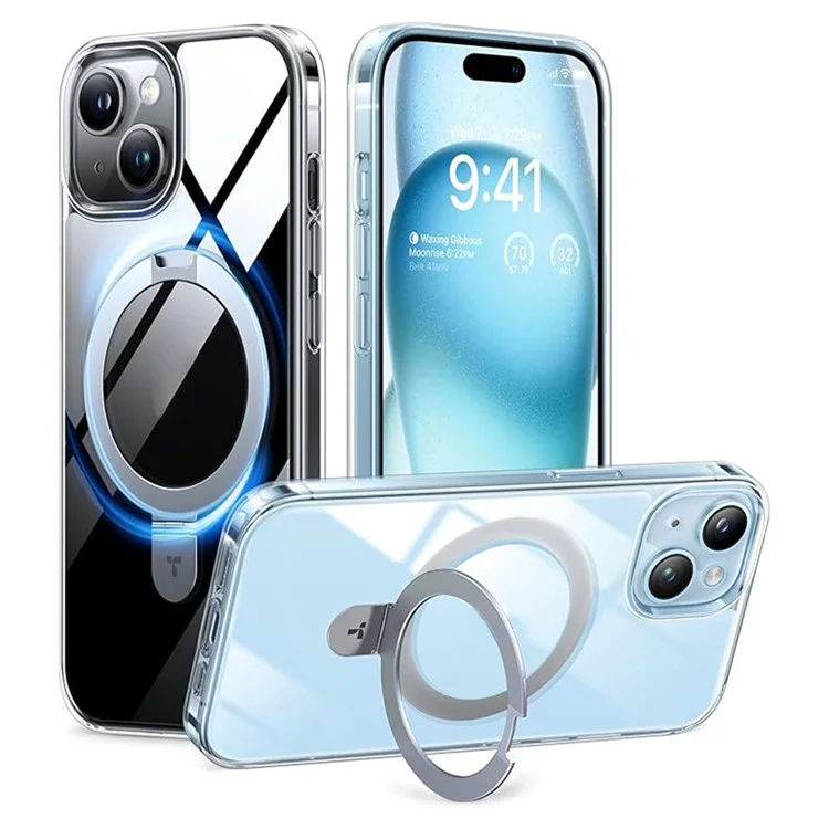 Torras Pour Iphone 15 Plus Case à 360 Degrés Rotatifs de Rotation de Rotation pc + Couverture Téléphonique Tpu - Transparent
