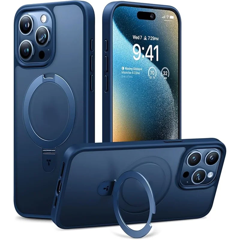 TORRAS Ostand Q1 Guardian Series for iPhone 15 Pro Case Compatible with MagSafe Kickstand TPU+PC Phone Cover - Navy Blue