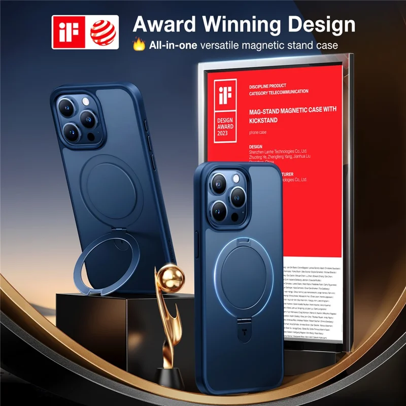 TORRAS Ostand Q1 Guardian Series for iPhone 15 Pro Case Compatible with MagSafe Kickstand TPU+PC Phone Cover - Navy Blue