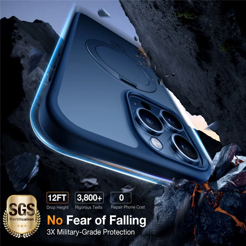 TORRAS Ostand Q1 Guardian Series for iPhone 15 Pro Case Compatible with MagSafe Kickstand TPU+PC Phone Cover - Navy Blue