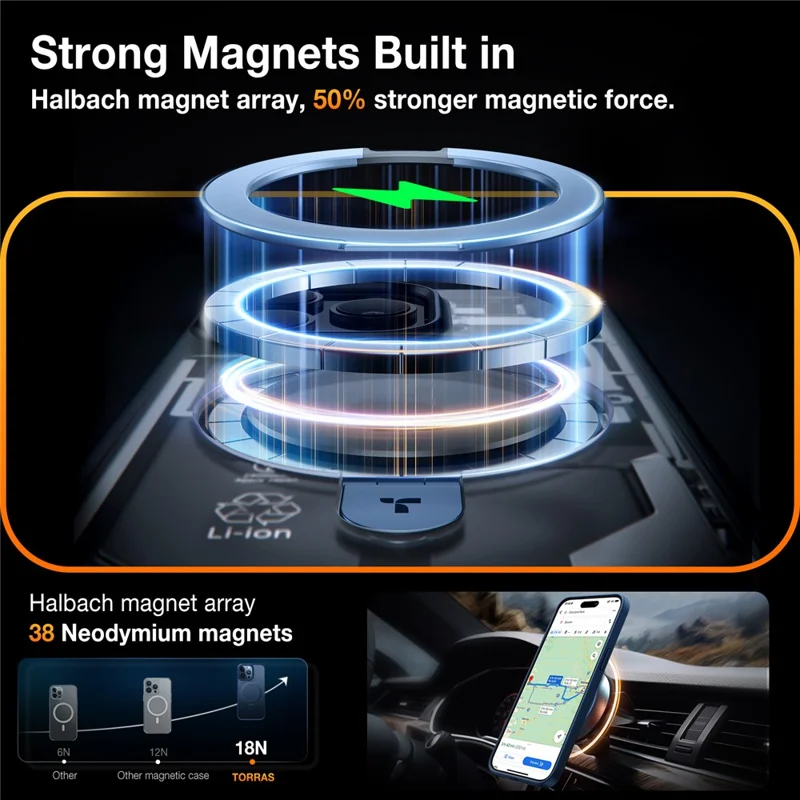 TORRAS Ostand Q1 Guardian Series for iPhone 15 Pro Case Compatible with MagSafe Kickstand TPU+PC Phone Cover - Navy Blue