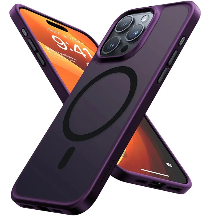 Torras Per Iphone 15 Pro Case Compatibile Con MagSafe Skin-Touch Matte PC+TPU Cover - Viola Scuro