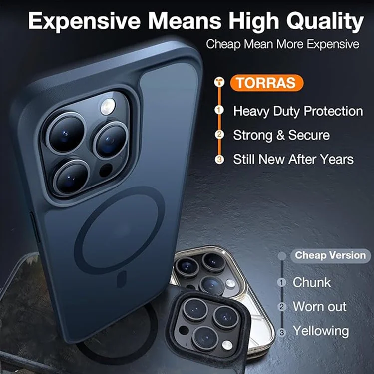 Torras Per Iphone 15 Pro Case Compatibile Con MagSafe Skin-Touch Matte PC+TPU Cover - Viola Scuro