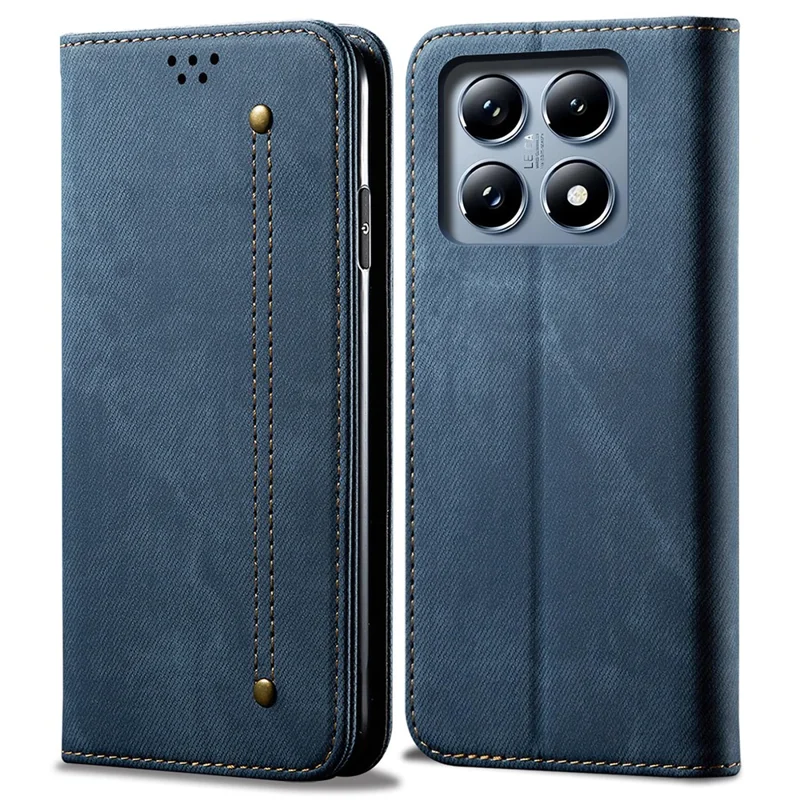 For Xiaomi 14T Pro Case Jeans Cloth Texture Anti-Scratch Leather Stand Phone Cover - Blue