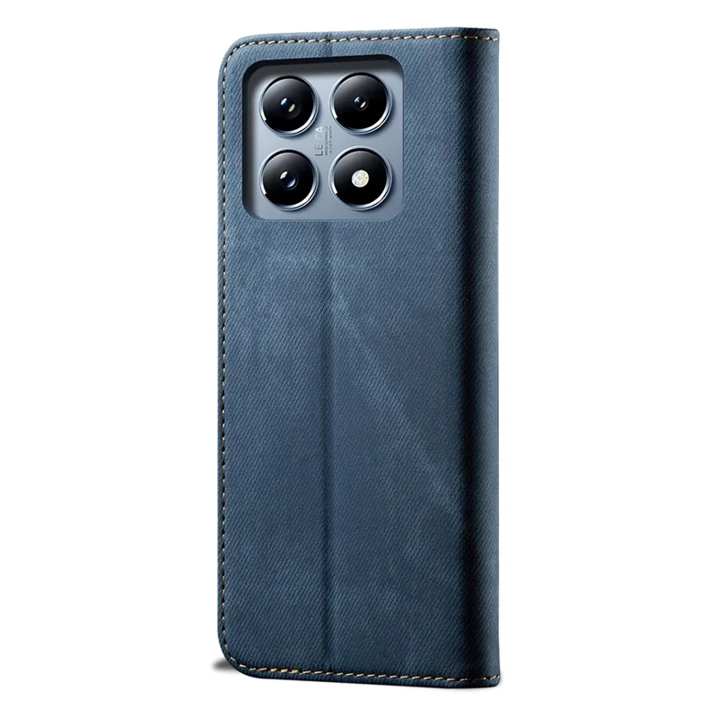 For Xiaomi 14T Pro Case Jeans Cloth Texture Anti-Scratch Leather Stand Phone Cover - Blue