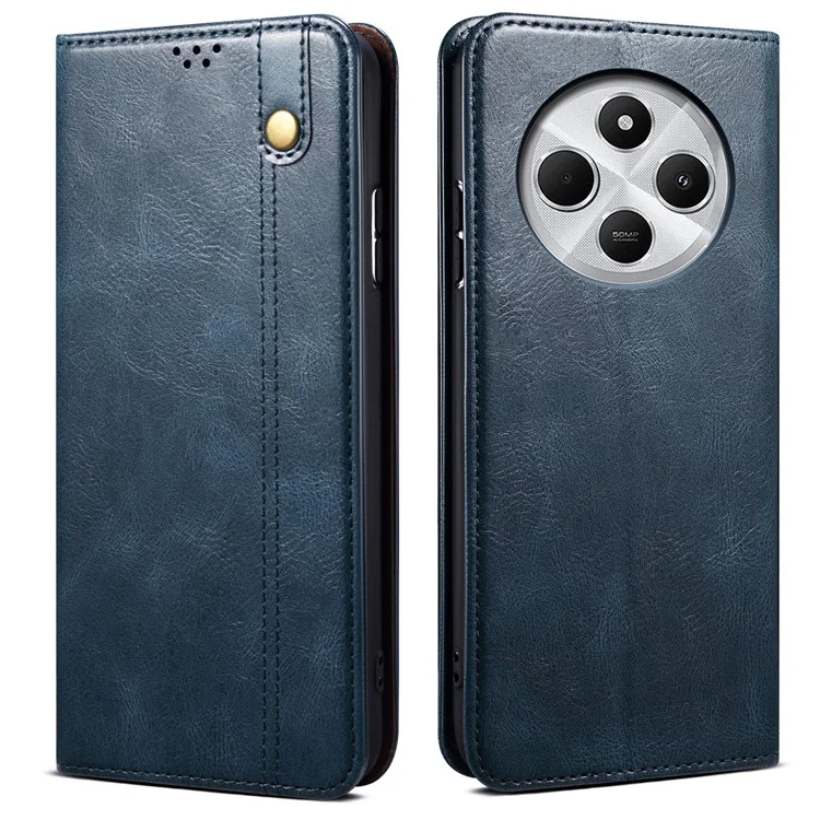 Para Xiaomi Poco C75 4G / Redmi 14R 5G / 14C 4G Case Crazy Horse Texture Waxy Leather Wallet Stand Phone Cover - Blue