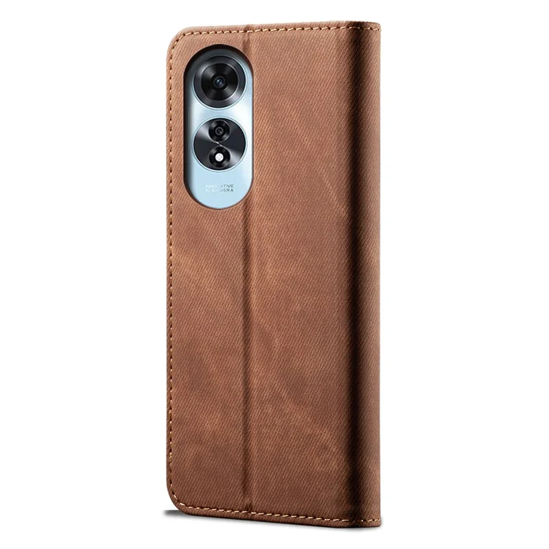 Para o caso Oppo A60 4G Jeans Cloth Texture Anti-Scratch Leather Stand Phone Cover - Coffee